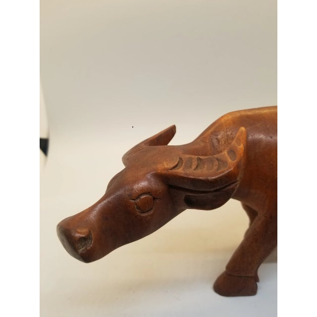Hand Carved Solid Wood Water Buffalo Bull Animal Figurine 1970's