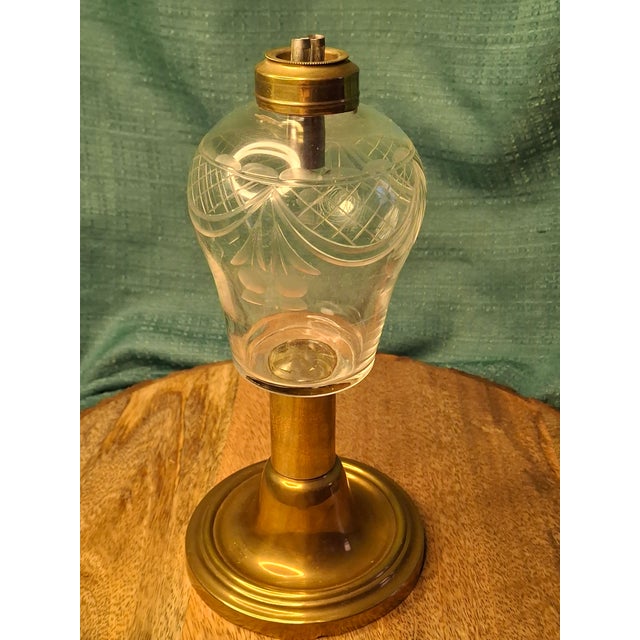 Rare 1840s Whale Oil Lamp Etched Glass Font Original Double Burner Iron Base For Sale - Image 15 of 18