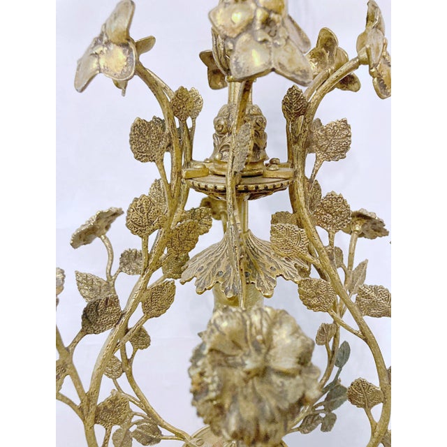 Vintage Mid 20th Century Decorative Floral Brass Pendant Chandelier For Sale In New York - Image 6 of 11