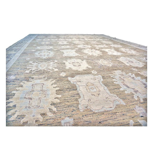 21st Century Turkish Oushak Wool 16x23 Tan, Charcoal, & Ivory Handmade Oversized Area Rug #1144066 For Sale In Houston - Image 6 of 10