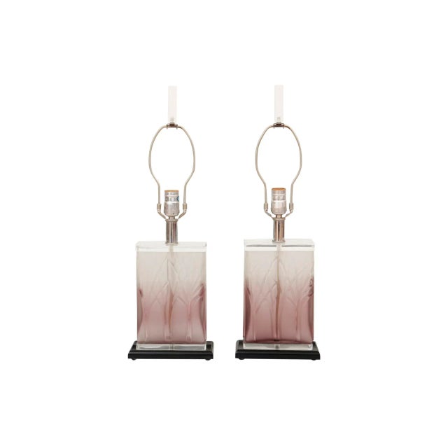 Mid-Century Modern Hollywood Regency Purple Lucite Table Lamps - a Pair For Sale - Image 3 of 12