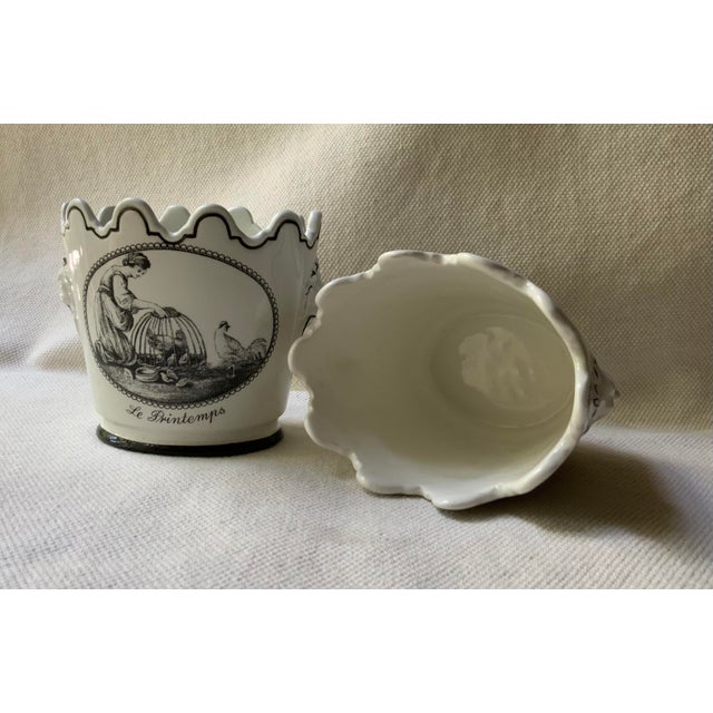 Ceramic Pair of Italian Neoclassical Black & White Porcelain Cachepots, Circa 1960 For Sale - Image 7 of 18