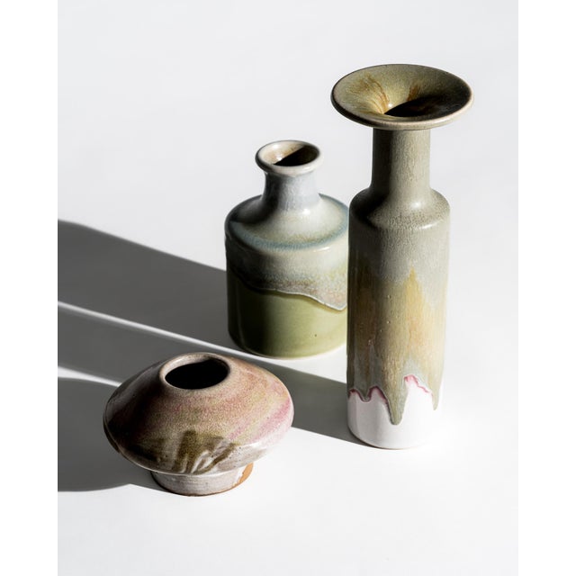 Organic drip glaze ceramic vase trio – barbara stehr, germany, 1980s–1990s a harmonious trio of studio ceramic vases by...