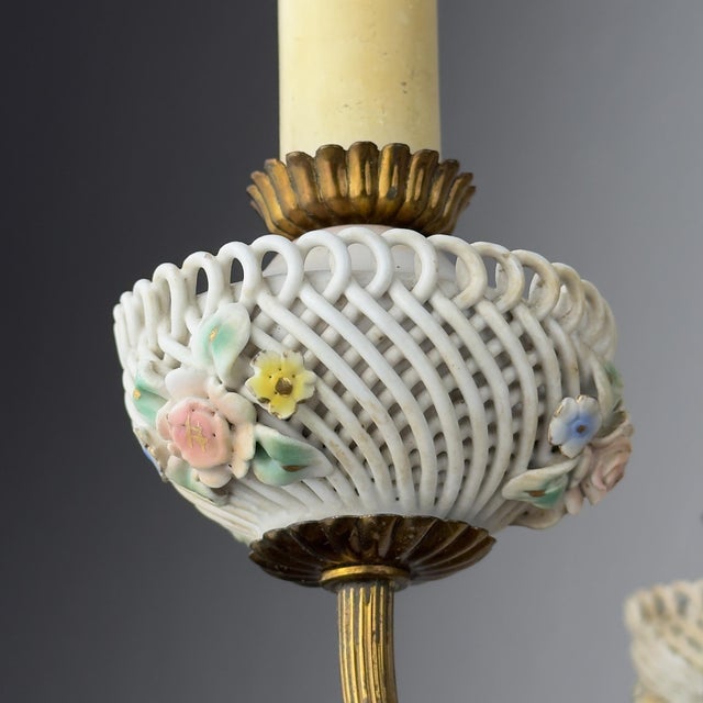 Ceramic Vintage Art Nouveau Capodimonte Chandelier, 1930s For Sale - Image 7 of 18