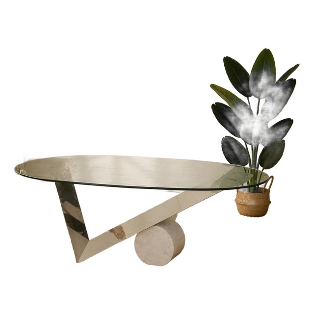 Mid 20th Century Italian Large Oval Table Cattellan Black Marble Steel For Sale