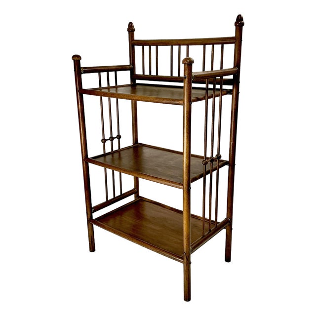 Early 20th C Antique Arts & Crafts Mission British Colonial Thornet Style Stick & Ball Etagere - 3 Tier For Sale