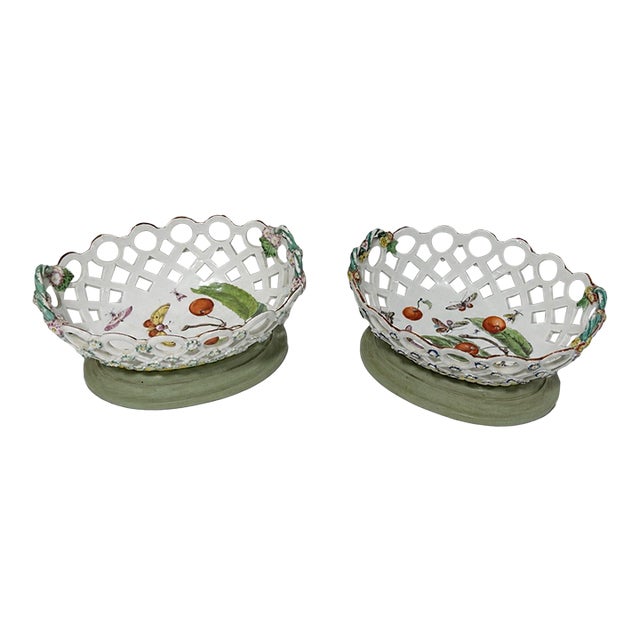 Pair of Derby "Moth Painter" Reticulated Porcelain Baskets C. 1758–1765 For Sale