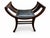 his vintage saddle bench or stool features a beautifully curved dark wood frame with rolled side supports, open slatted...