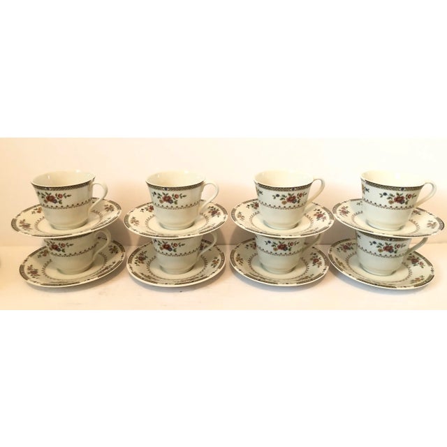 White Royal Doulton Kingswood Floral Cups and Saucers - Set of 8. England. For Sale - Image 8 of 8