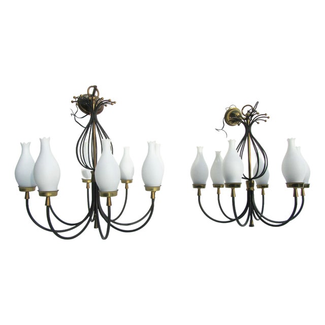 Vintage Chandeliers by Angelo Lelii for Arredoluce, Italy, 1950, Set of 2 For Sale