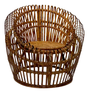 Franco Albini Style Round Bamboo Rattan Chair