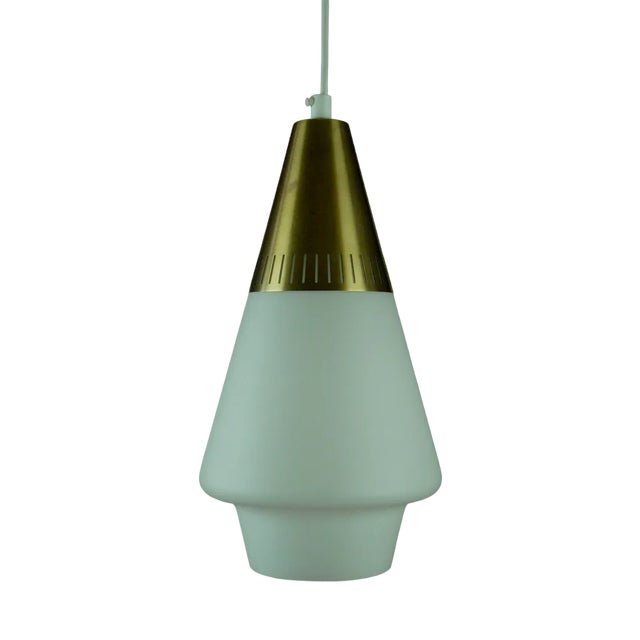 Opaline Glass and Brass Pendant Lamp for Asea Belysning Sweden, 1960s For Sale