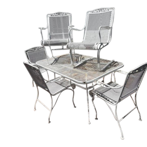 Large Vintage Table and Wrought Iron Table & 5 Chairs