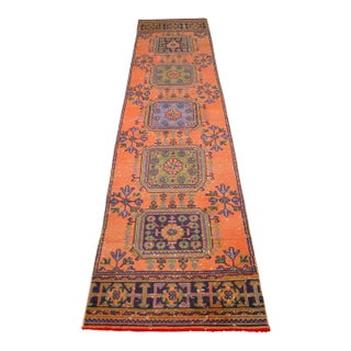 Distressed Oushak Runner Rug Taupe Background Hallway - 2'9″ X 11'1″ For Sale