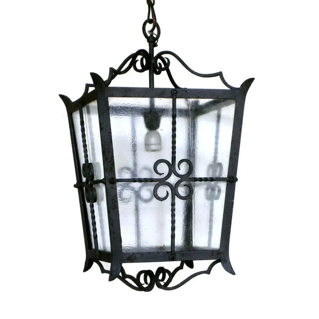 Mid-Century Large Italian Wrought Iron Ceiling Lamps, Set of 2 For Sale - Image 3 of 9
