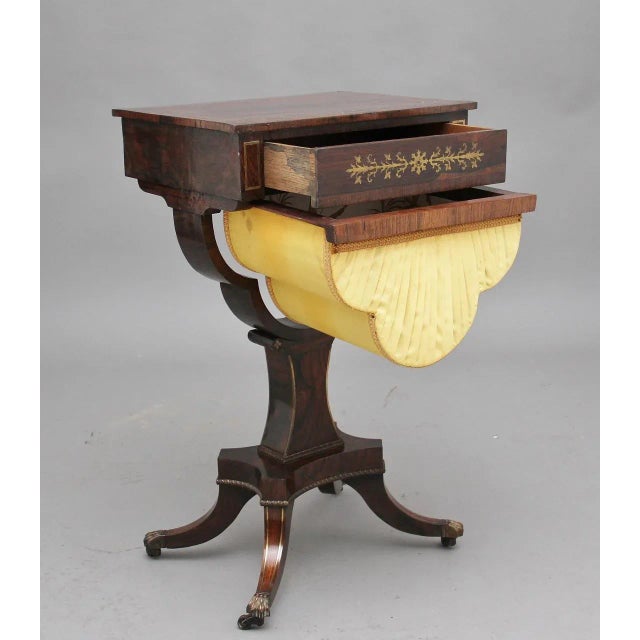 19th Century Rosewood and Brass Inlaid Worktable For Sale - Image 10 of 14
