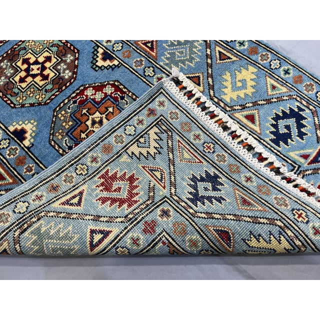 Blue and Burgundy Bokhara Wool Runner Rug With Tribal Gul Motifs, 2'11" X 9'7" For Sale - Image 17 of 17