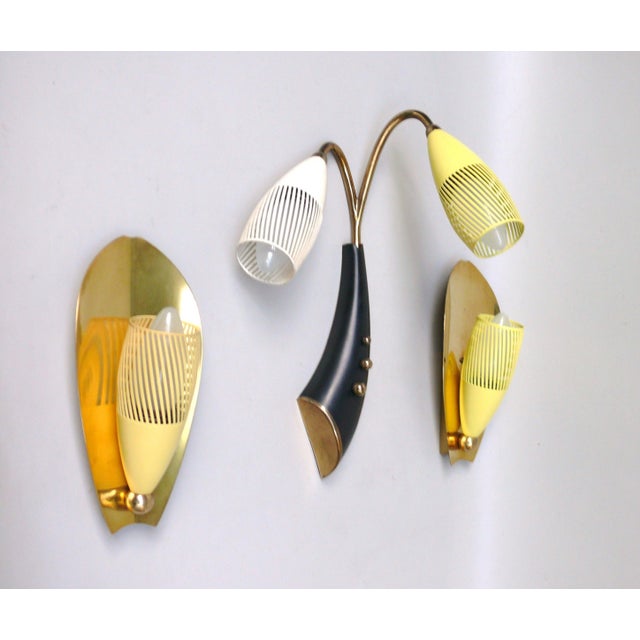 Metal Brass, Yellow, Beige and Black Wall Lamp Set from Gebrüder Cosack, 1950s, Set of 8 For Sale - Image 7 of 18