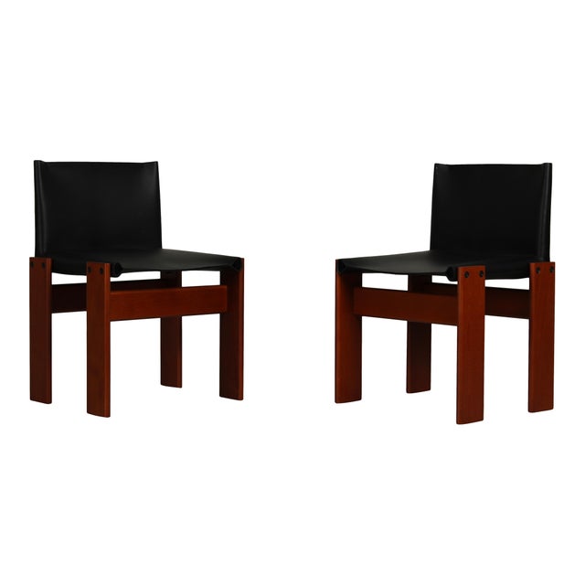 Vintage Monk Chairs in Black Leather and Mahogany by Afra & Tobia Scarpa for Molteni, 1973, Set of 8 For Sale - Image 16 of 18