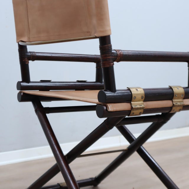 Beige Vintage Bamboo and Leather Director's Chair from McGuire, 1950s For Sale - Image 8 of 15