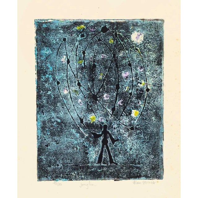 Juggler is an original etching artwork on paper realized by Alain Ducros in 1954, Hand-signed on the lower right, titled...