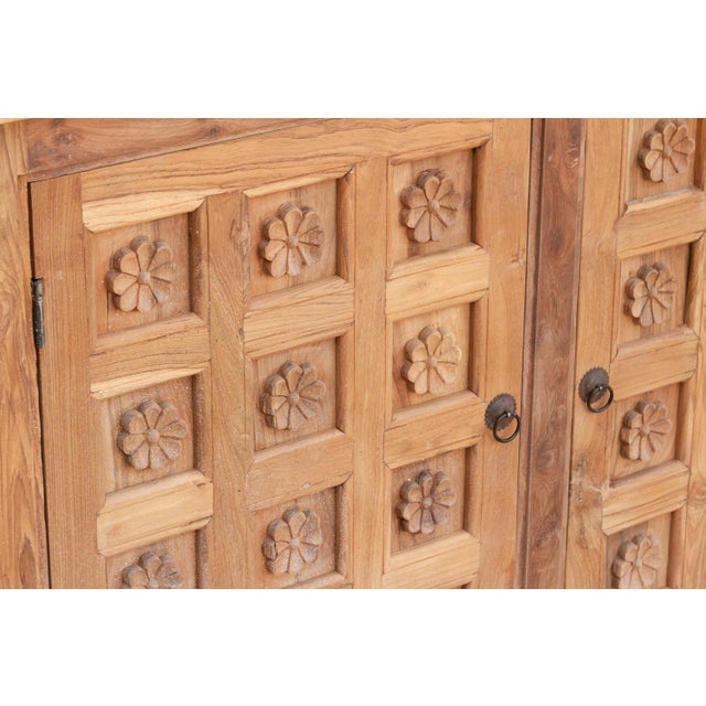 1990s Reclaimed Teak Lotus Flower Sideboard For Sale - Image 5 of 11