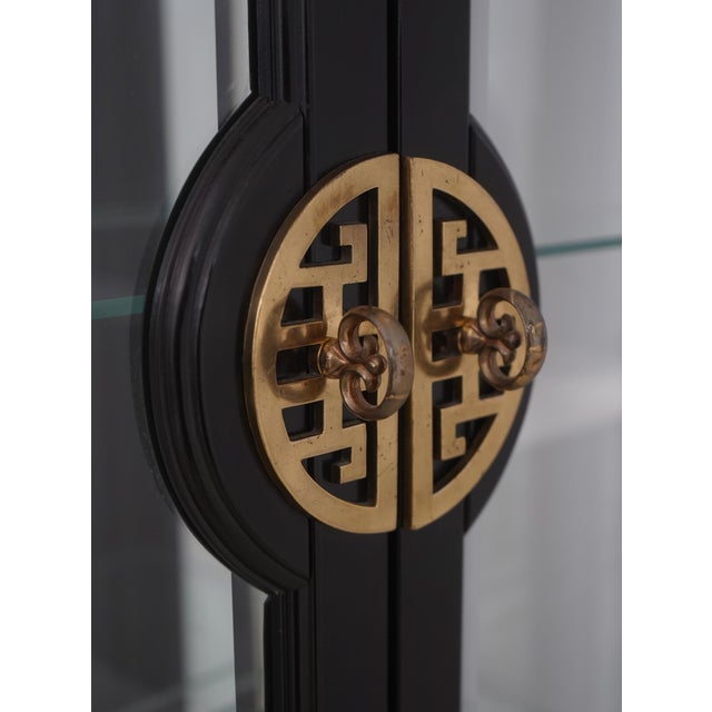 Glass Ebonized Black Chinoiserie Style Curio Display Cabinet For Sale - Image 7 of 15