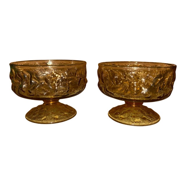 Vintage Set of Two Depression Glass Amber Colored Sherbet Serving Dishes For Sale