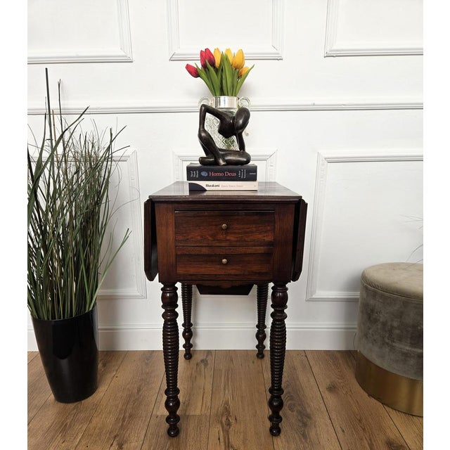 Brown Antique Italian Walnut Drop Leaf Pembroke Console with Carved Turned Legs, 1890s For Sale - Image 8 of 12