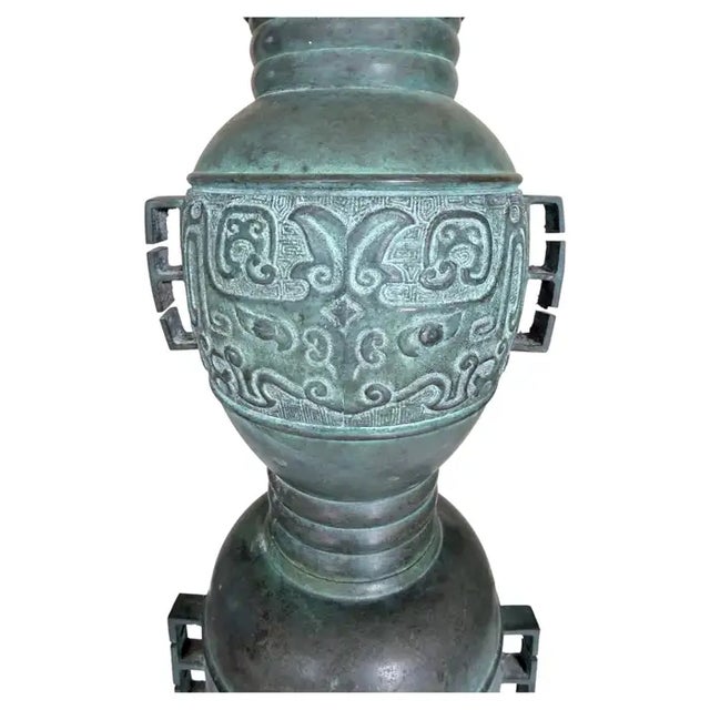 Late 20th Century Mid Century Modern James Mont Style Tall Patinated Bronze Table Lamp, Japan For Sale In Philadelphia - Image 6 of 14