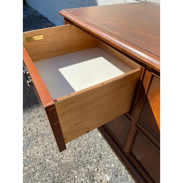 Vintage Console Media Cabinet Wood Entry Bench Mid Century Modern Storage For Sale - Image 9 of 10