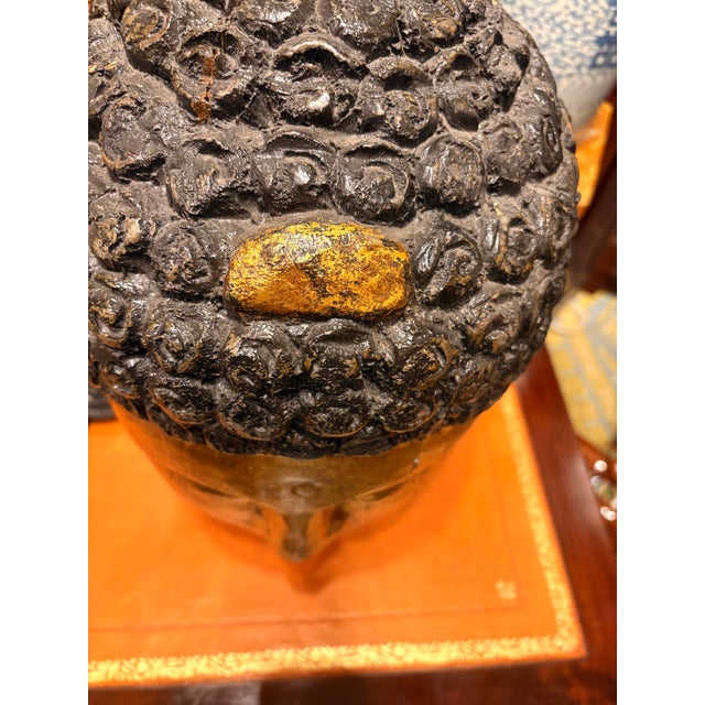 1990s Large Gilt Wood Chinese Buddha Head For Sale - Image 5 of 7