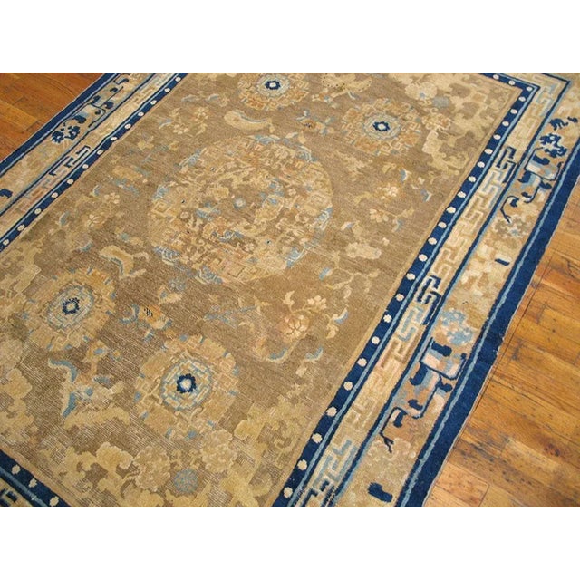 Awesome Tan-Sand Color With Small Palmette and Medallion/Crest Pattern Antique Chinese Ningxia Rug For Sale - Image 4 of 5