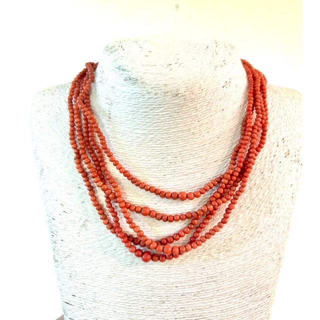 Stunning vintage Coral multi strand necklace with sterling silver clasp. 17”