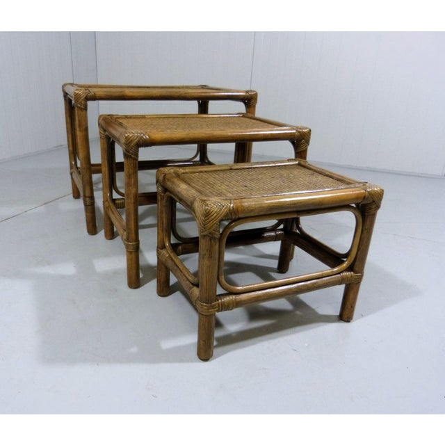 Rattan Nesting Tables, 1970s, Set of 3 For Sale - Image 6 of 10