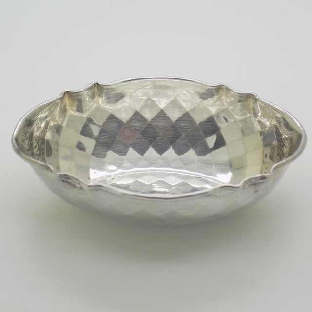 Vintage Italian Genuine Silver 800 Diamond Pattern Mini Bowl Coin Tray, Brescia, 1970s For Sale - Image 3 of 11
