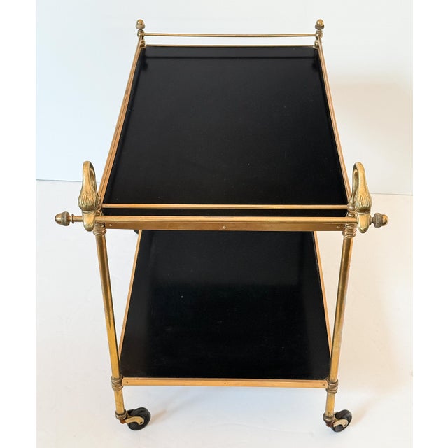 English Two-Tiered Drinks Cart or Bar Trolley With Swan Handles For Sale In Austin - Image 6 of 12