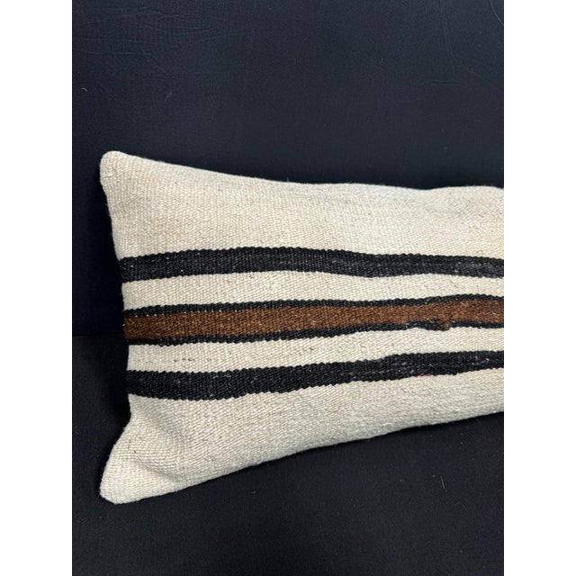 Turkish Hemp Pillow Cushion Natural Beige Black Cushion Cover 14x40 #30461 Enhance your home decor with our Kilim Pillow...