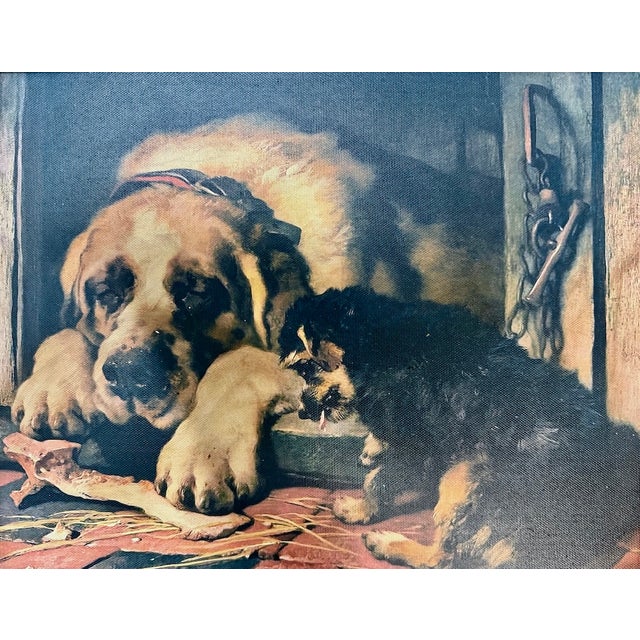 Realism Vintage Canvas on Board Print of Dogs Enjoying a Bone For Sale - Image 3 of 6