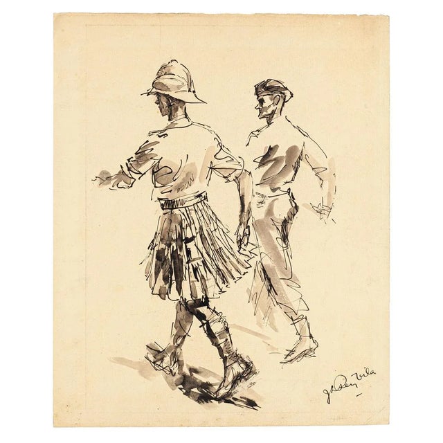Women - Original China Ink and Watercolor by J.L. Rey Vila - 1950s 1950s For Sale - Image 3 of 3