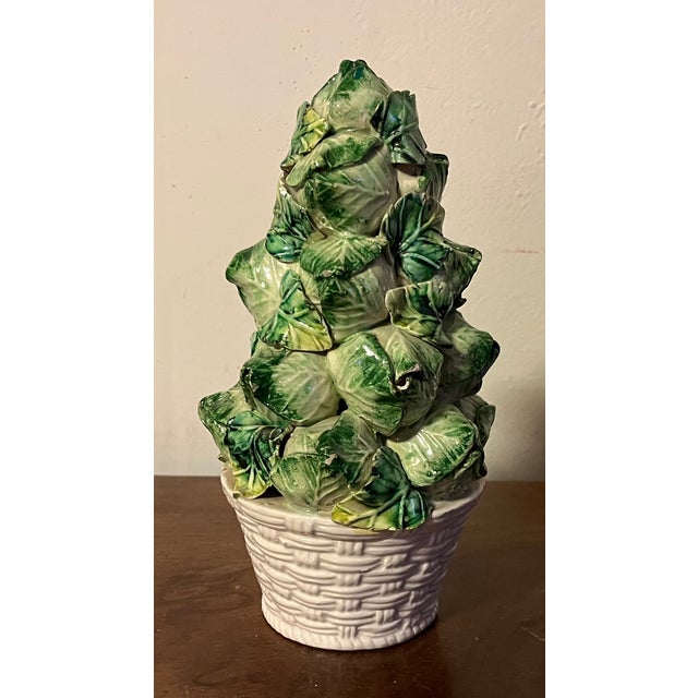 Italian Mid-Century Modern Pottery Tromp l'Oeil Faux Basket of Brussels Sprouts Stacked in a Pyramid For Sale In New York - Image 6 of 9