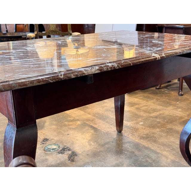 Brown 19th Century French Mahogany Table With Marble Top For Sale - Image 8 of 10