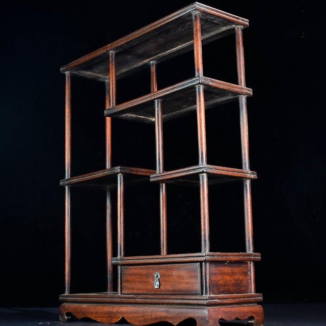 1970s 1970s Hardwood Bogu Display Stand, Chinoiserie Mini Curio Shelf With Drawer For Sale - Image 5 of 9