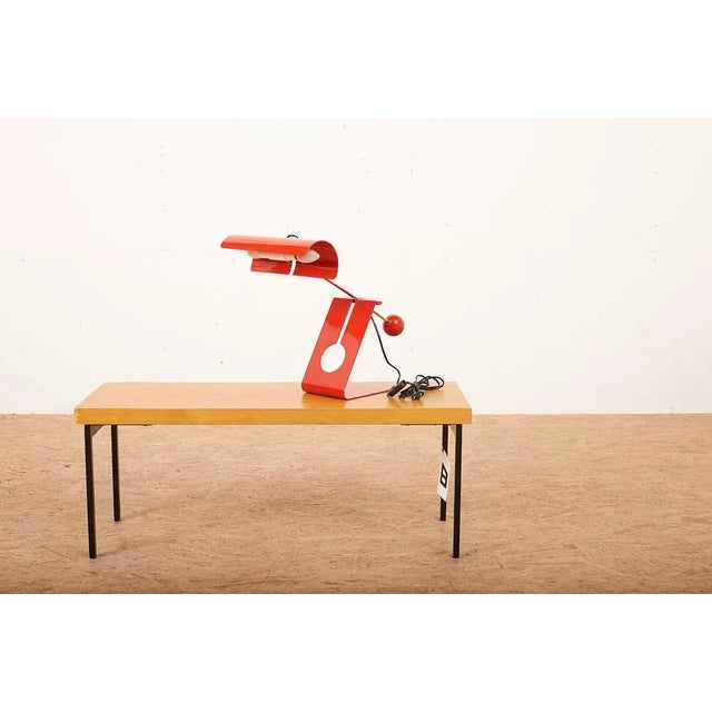 Table Lamp with Picchio Woodpecker Base in Sheet Metal Red & Frame Steel Tube Chrome by Mauro Martini for Fratelli Martini, 1976 For Sale - Image 9 of 10