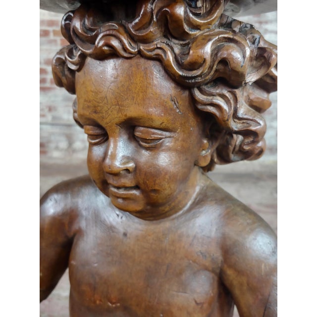 18th Century 18th Century Antique French Hand-Carved Walnut Cherub Plant Stand For Sale - Image 5 of 10