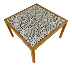 1960s Martz Square Coffee Table with White Ceramic Circular Tiles