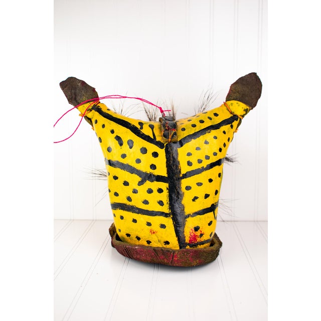 Canary Yellow Mid 20th Century Ceremonial Leather Tiger / Jaguar Mask From Guerrero, Mexico For Sale - Image 8 of 17