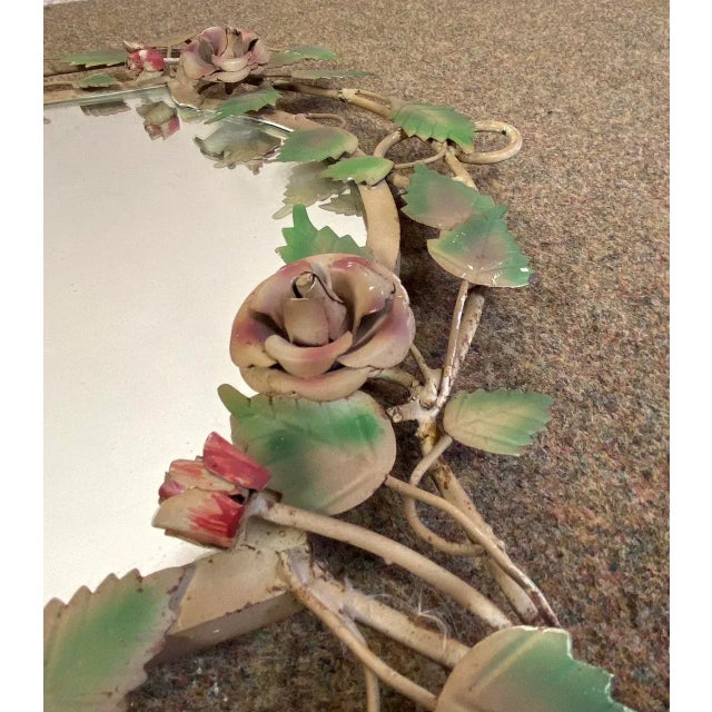 French Wrought Iron Mirror with Roses, 1970s For Sale - Image 9 of 18