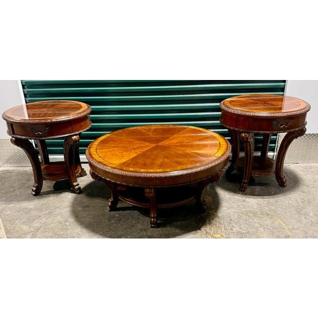 Coffee A.r.t. Furniture Co. Round Coffee Table With Two End Tables For Sale - Image 8 of 12