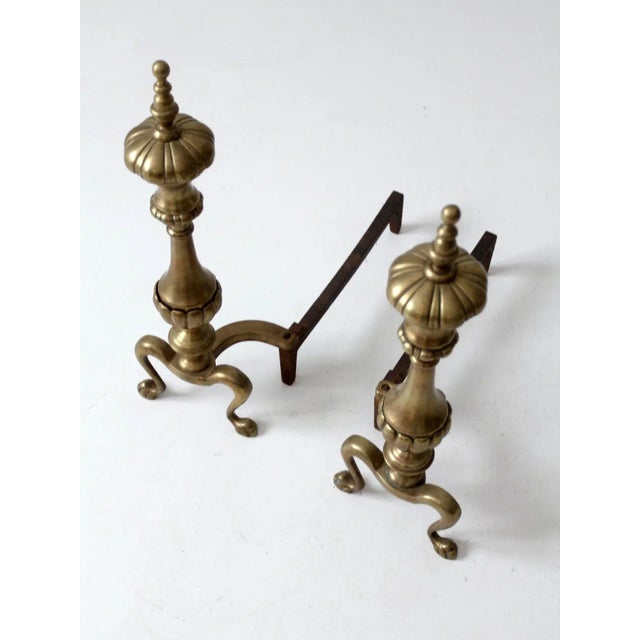 Antique Brass and Cast Iron Fireplace Andirons For Sale - Image 9 of 12